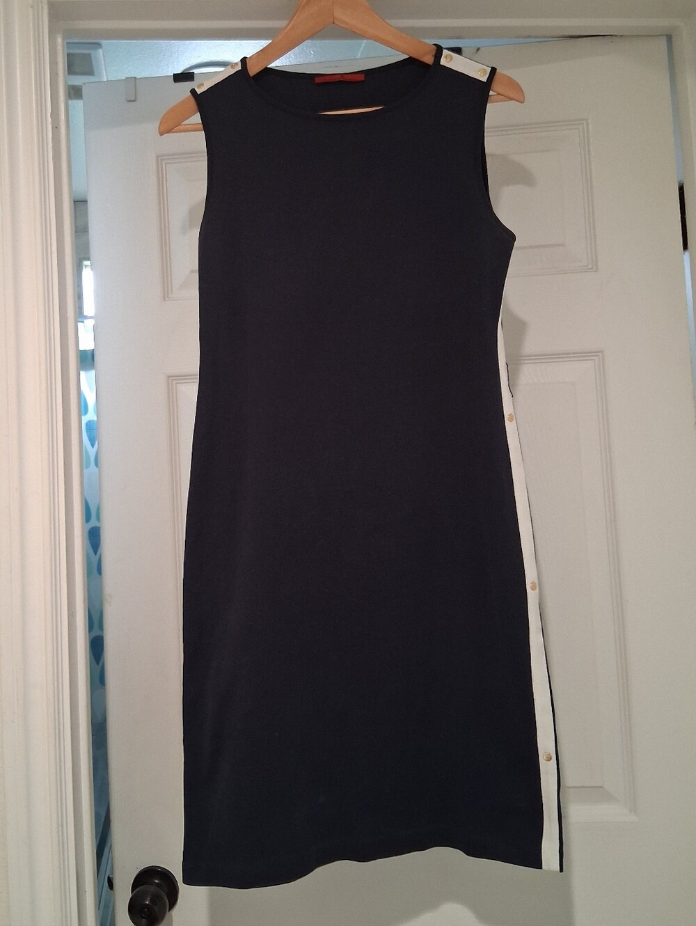 Carolina Herrera Navy Dress with Gold Buttons